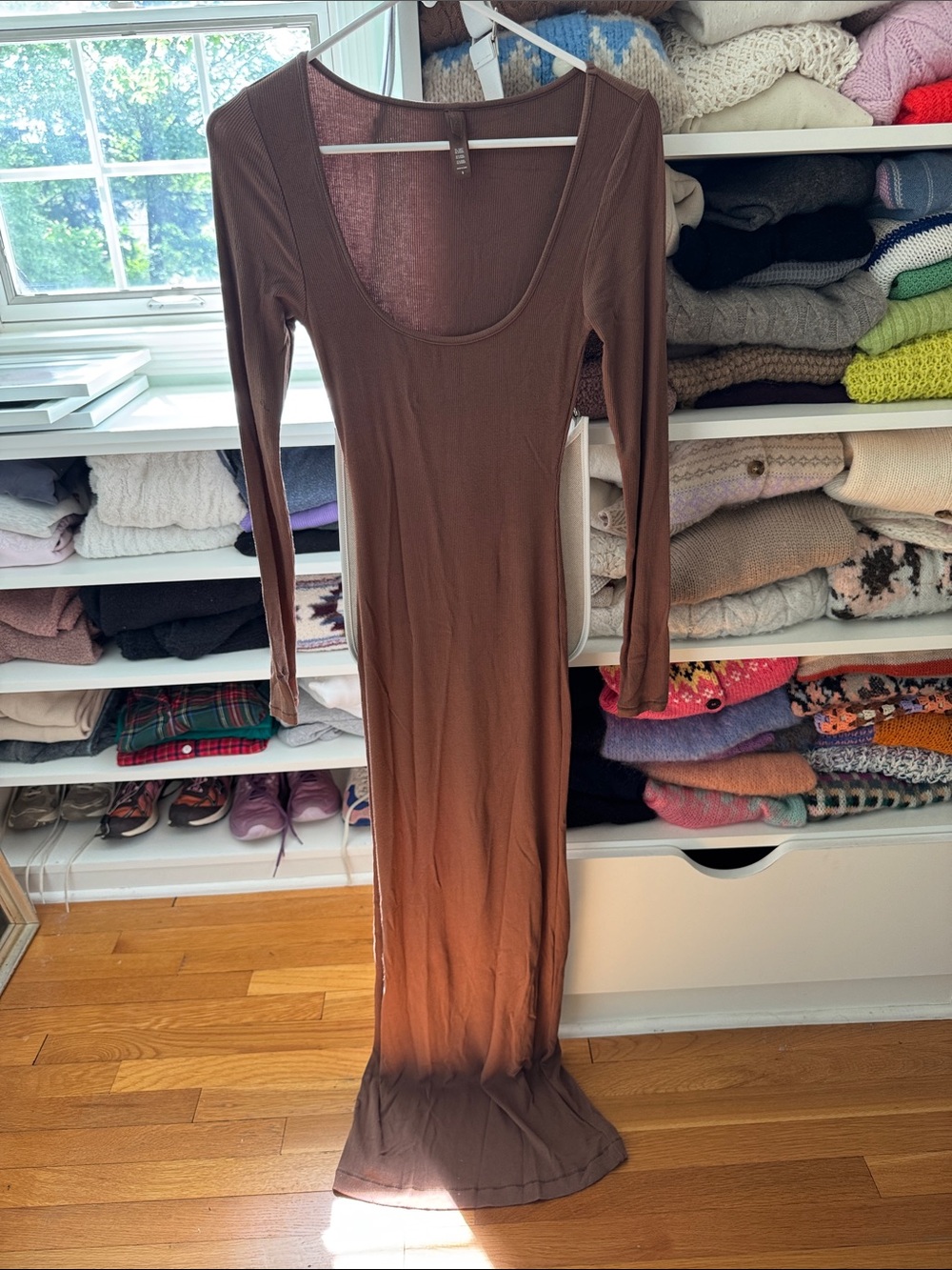 SKIMS Brown Long Sleeve Scoop Neck Maxi Dress